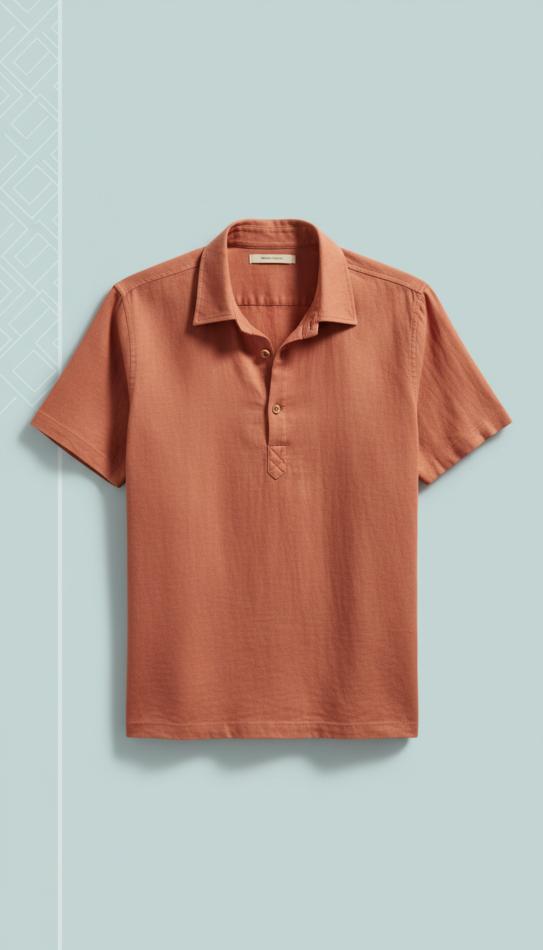 Linen-cotton men’s shirt in terracotta