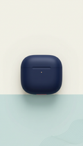Wireless earbuds with navy charging case