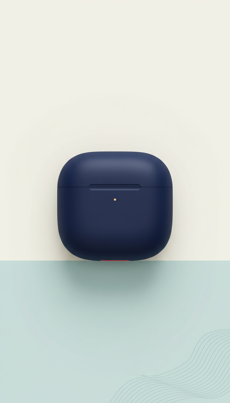 Wireless earbuds with navy charging case